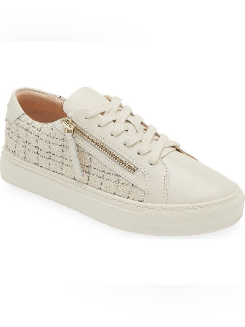 Cream Lace-Up Low-Top Sneakers with Side Zip